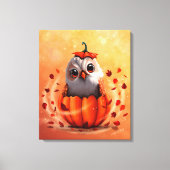 Cute Wildlife Of An Owl's Echo: Autumn's Guardian Canvas Afdruk (Voorkant)