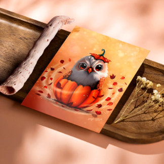 Cute Wildlife Of An Owl's Echo: Autumn's Guardian  Foto Afdruk