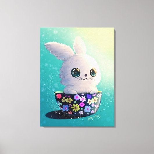 Cute Wildlife Of Spring Guardian: Bunny in Bloom Canvas Afdruk (Voorkant)