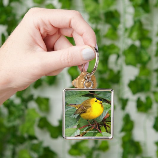 Cute Wilson's Warbler Songbird in Cherry Tree Sleutelhanger (Hand)