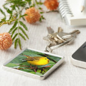 Cute Wilson's Warbler Songbird in Cherry Tree Sleutelhanger (Zijkant)
