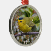 Cute Wilson's Warbler Songbird op de Grapevine Metalen Ornament (Rechts)