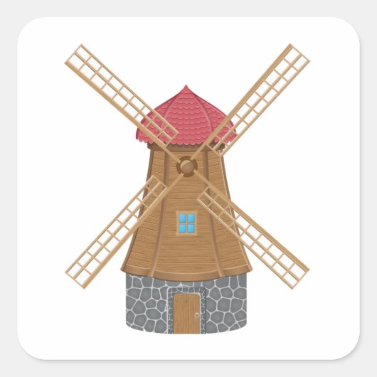 Cute Windmill Square Sticker (Voorkant)