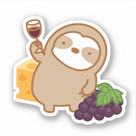 Cute Wine en Cheese Sloth Vinyl Sticker (Voorkant)
