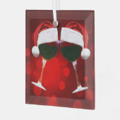 Cute Wine en Santa Hat Cheers Prettige feestdagen Glas Ornament (Voorkant links)