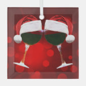 Cute Wine en Santa Hat Cheers Prettige feestdagen Glas Ornament (Voorkant)