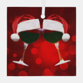 Cute Wine en Santa Hat Cheers Prettige feestdagen Glas Ornament (Achterkant)