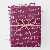 Cute Wine Gift Typography Stripes Inpakpapier Vel (In situ)
