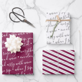 Cute Wine Gift Typography Stripes Inpakpapier Vel