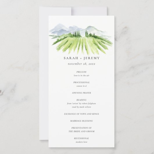 Cute Winery Vineyard Mountain Wedding Program Card Bedankkaart (Voorkant)