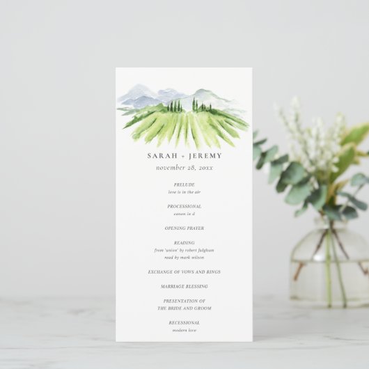 Cute Winery Vineyard Mountain Wedding Program Card Bedankkaart (Staand voorkant)