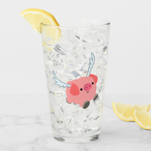 Cute Winged Cartoon Pig Glas