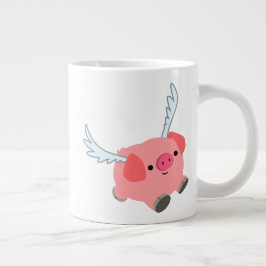 Cute Winged Cartoon Pig Grote Koffiekop (Rechts)