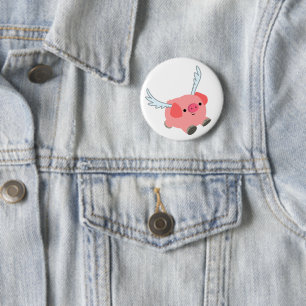 Cute Winged Cartoon Pig Ronde Button 5,7 Cm