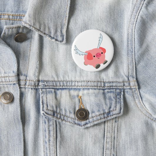 Cute Winged Cartoon Pig Ronde Button 5,7 Cm (In situ)