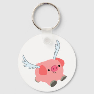 Cute Winged Cartoon Pig Sleutelhanger