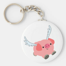 Cute Winged Cartoon Pig Sleutelhanger