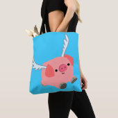 Cute Winged Cartoon Pig Tote Bag (Dichtbij)