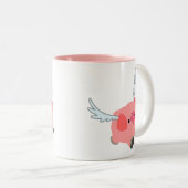 Cute Winged Cartoon Pig Tweekleurige Koffiemok (Voorkant rechts)