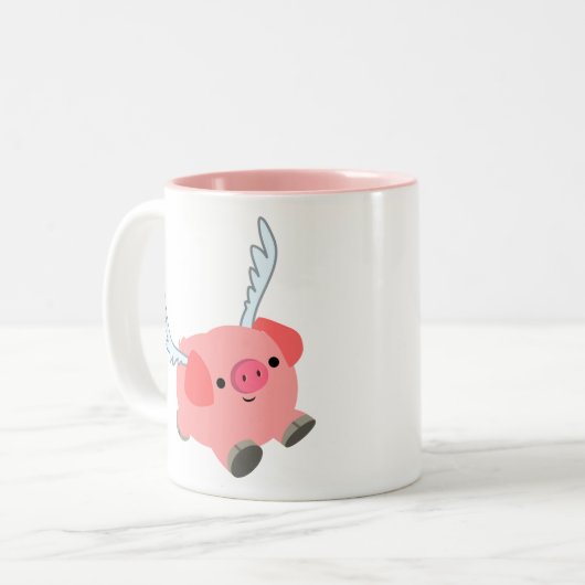 Cute Winged Cartoon Pig Tweekleurige Koffiemok (Voorkant links)