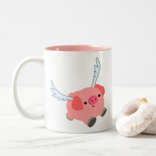 Cute Winged Cartoon Pig Tweekleurige Koffiemok