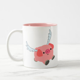 Cute Winged Cartoon Pig Tweekleurige Koffiemok