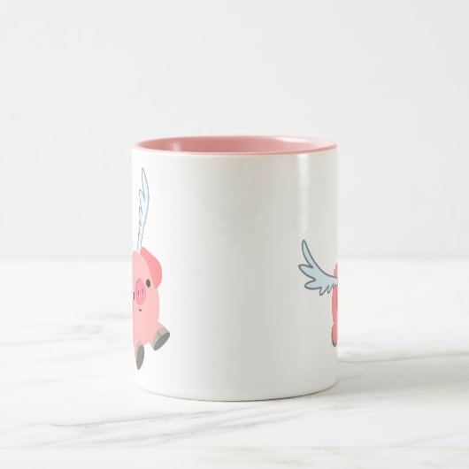 Cute Winged Cartoon Pig Tweekleurige Koffiemok (Center)