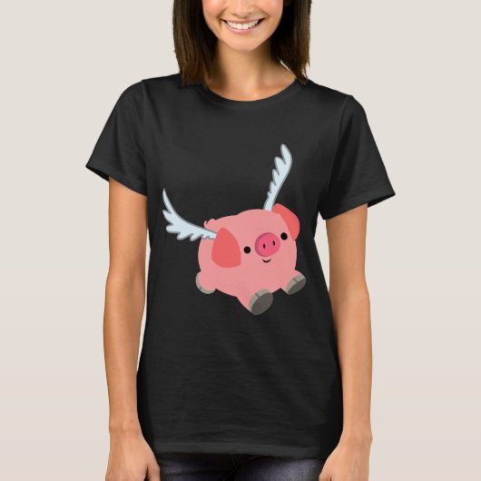 Cute Winged Cartoon Pig Women T-Shirt (Voorkant)