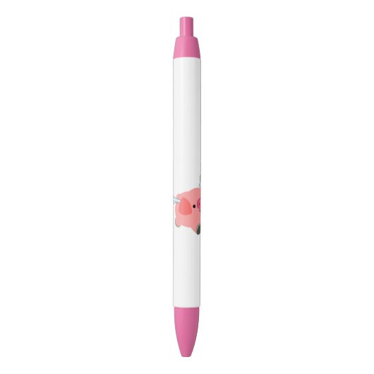 Cute Winged Cartoon Pig Zwarte Inkt Pen (Voorkant Verticaal)