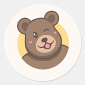  Cute Winking Cartoon Bear Avatar Vector Illustrat Ronde Sticker (Voorkant)