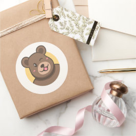  Cute Winking Cartoon Bear Avatar Vector Illustrat Ronde Sticker