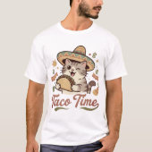 Cute Winking Cat with Sombrero Taco Time T-Shirt (Voorkant)