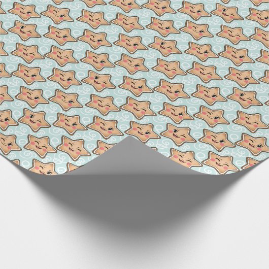 Cute Winking Gingerbread Star Cookie Pattern Cadeaupapier (Hoek)