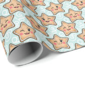 Cute Winking Gingerbread Star Cookie Pattern Cadeaupapier (Rol Hoek)
