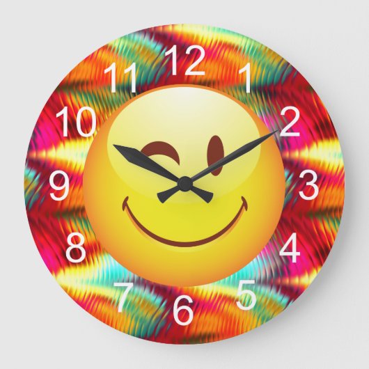 Cute Winking Happy Face en heldere kleuren Grote Klok (Voorkant)