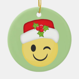 Cute Winking Kerstmis Emoji Holiday Ornament
