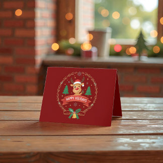 Cute Winking Reindeer Happy Holidays Christmas Car Bedankkaart