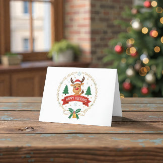 Cute Winking Reindeer Happy Holidays Christmas Car Bedankkaart