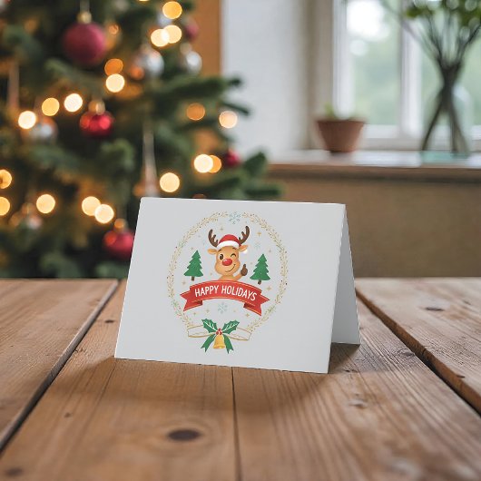 Cute Winking Reindeer Happy Holidays Christmas Car Bedankkaart