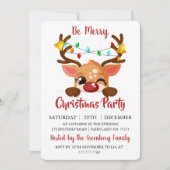 Cute Winking Reindeer Red Nose Christmas Party Kaart (Voorkant)