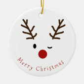 Cute Winking Rudolf Reindeer Fotokerstmis Keramisch Ornament (Voorkant)