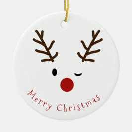 Cute Winking Rudolf Reindeer Fotokerstmis Keramisch Ornament