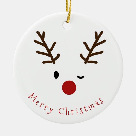 Cute Winking Rudolf Reindeer Fotokerstmis Keramisch Ornament (Voorkant)