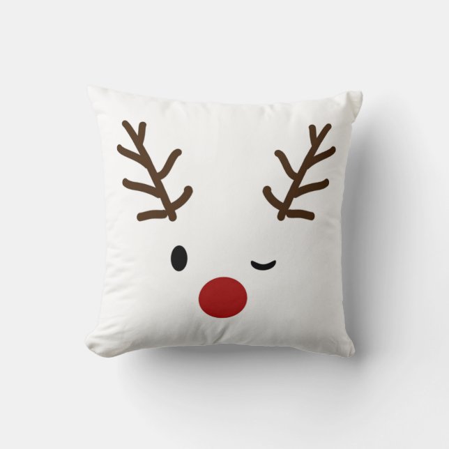 Cute Winking Rudolf Reindeer Kerstdecorative Kussen (Voorkant)