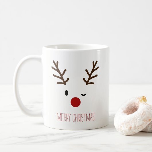 Cute Winking Rudolf Reindeer Kerstkoffie Koffiemok (Met donut)