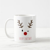 Cute Winking Rudolf Reindeer Kerstkoffie Koffiemok (Links)