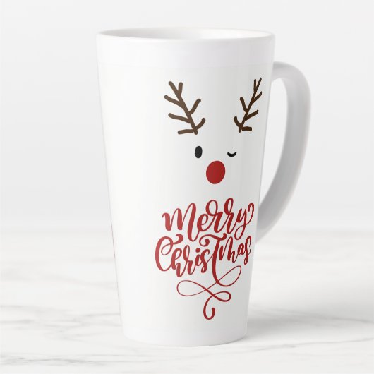 Cute Winking Rudolf Reindeer Kerstkoffie Latte Mok (Rechterhoek)