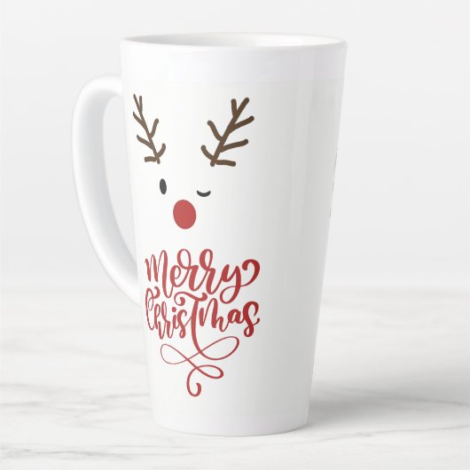 Cute Winking Rudolf Reindeer Kerstkoffie Latte Mok (Linkerhoek)