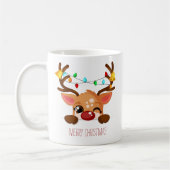 Cute Winking Rudolf Reindeer with Christmas Lights Koffiemok (Links)