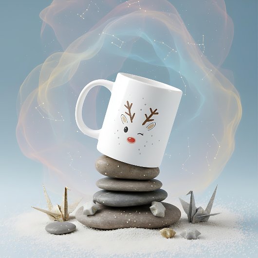 Cute winking rudolph reindeer christmas Grote Koffiekop